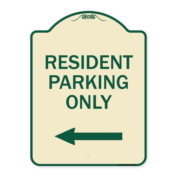 Signmission Reserved Parking Resident Parking W/ Left Arrow Heavy-Gauge Aluminum Sign, 24" x 18", TG-1824-23038 A-DES-TG-1824-23038